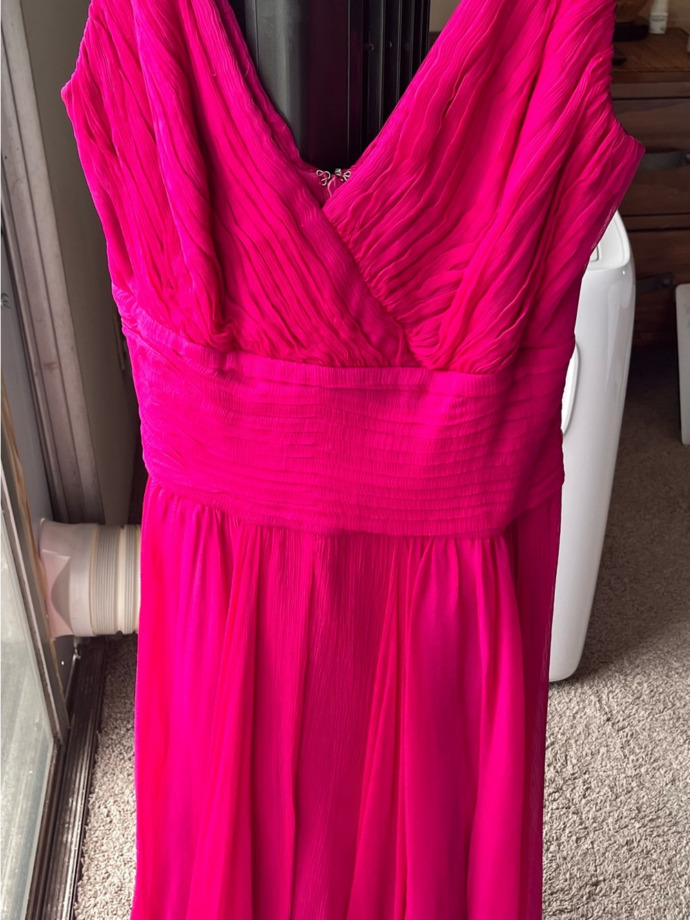 Tadashi Shoji Fuchsia V-Neck Chiffon Maxi Dress